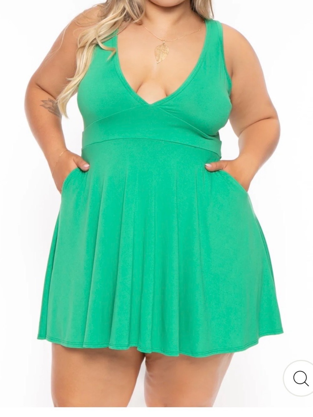 Bright Green V-Neck Skater Dress